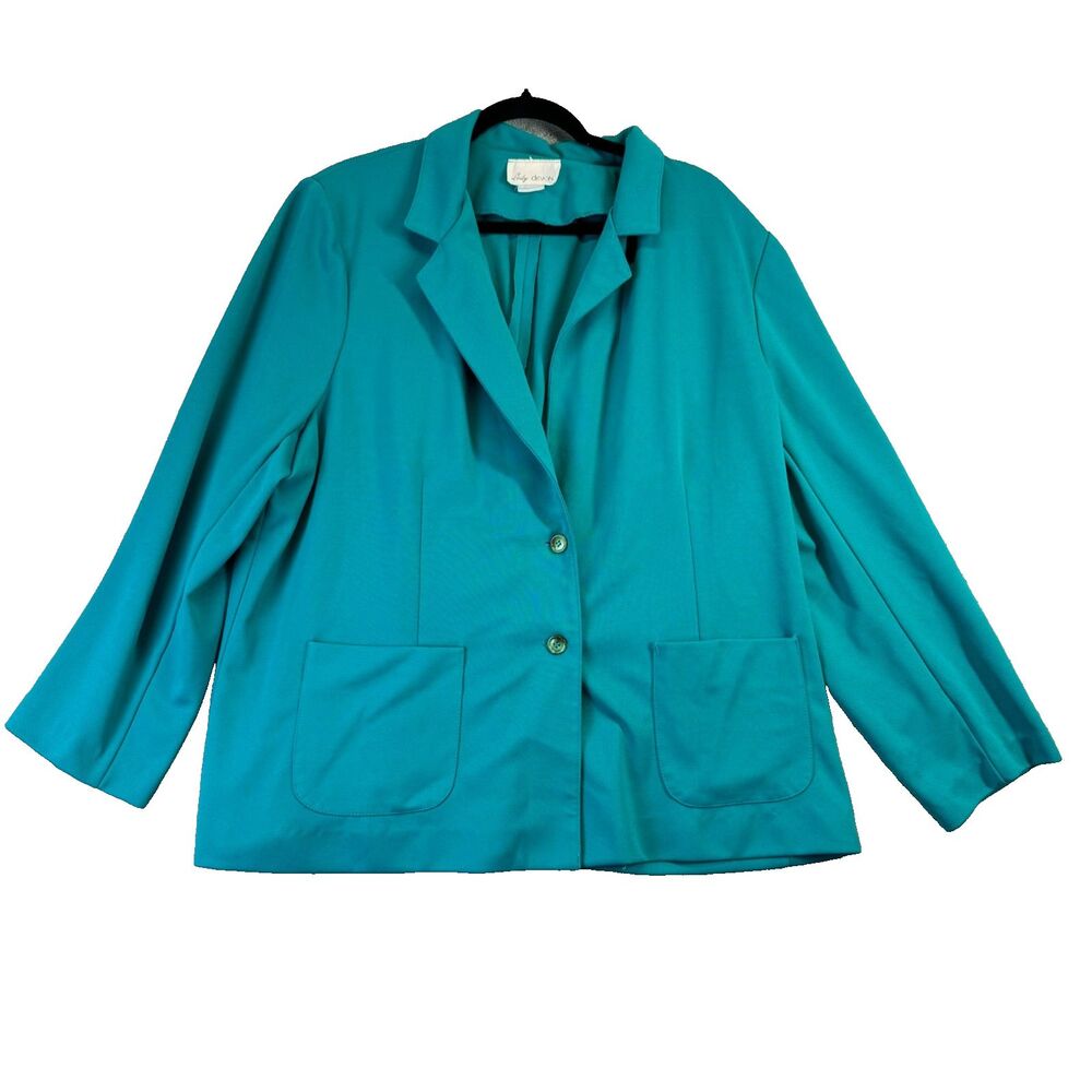 Lady Devon Blazer Jacket Womens 22W Teal Plus Size Buttons Front Pockets Career